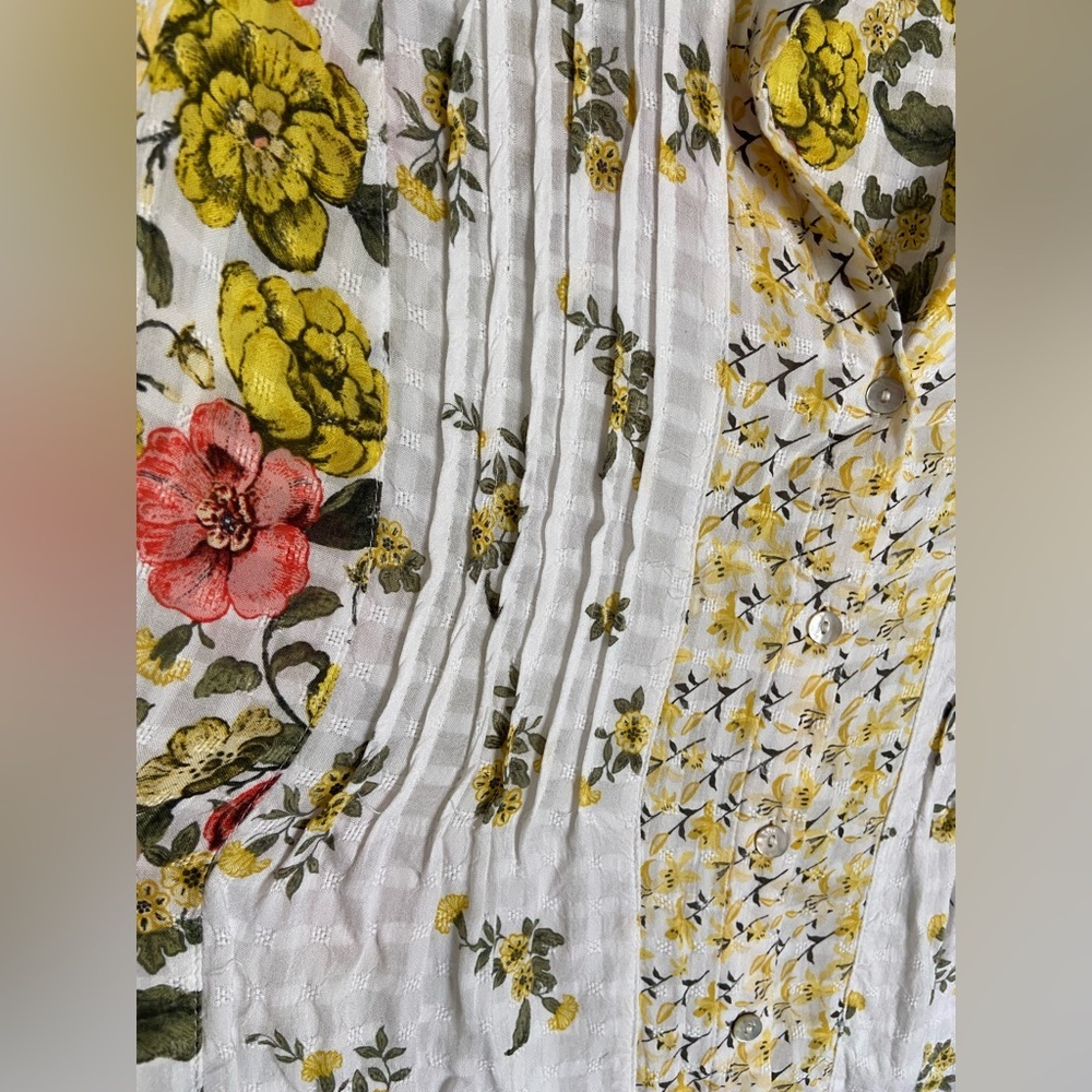 Jane & Delancey Anthropologie “Patchwork” Floral button Down Blouse Sz Large - Picture 2 of 8